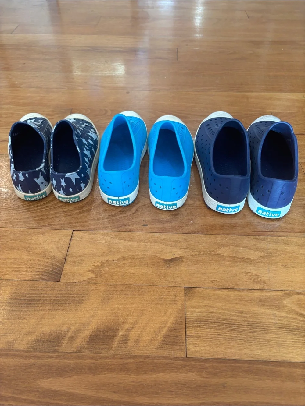 Native Jefferson Boys Shoes Bundle of 3, Navy, Blue, and Star Print